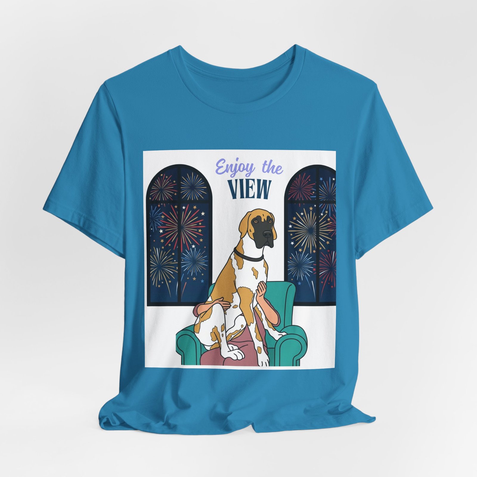Fawnequin Great Dane Enjoy the View T-Shirt — Dog Watching Fireworks Graphic Tee - Image 10