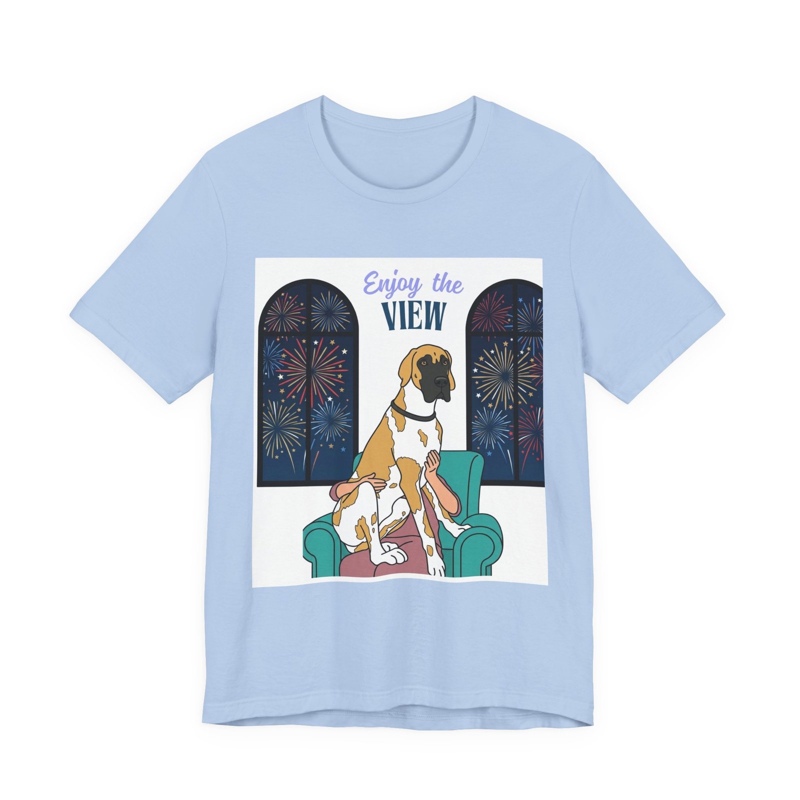 Fawnequin Great Dane Enjoy the View T-Shirt — Dog Watching Fireworks Graphic Tee - Image 41