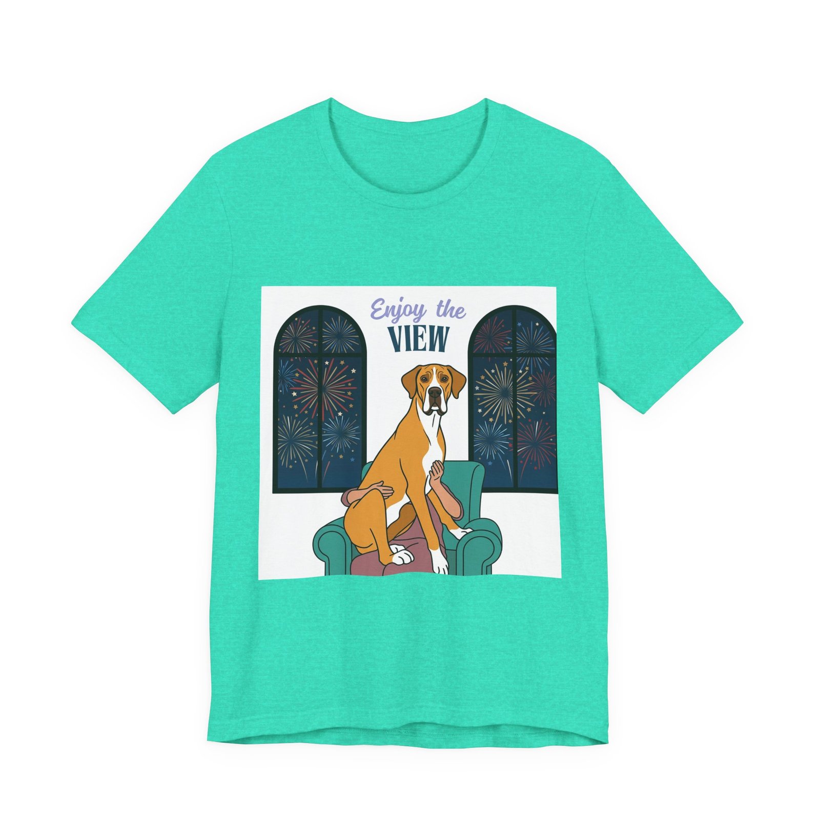 Fawn Mantle Great Dane Enjoy the View T-Shirt — Dog Watching Fireworks Graphic Tee - Image 36