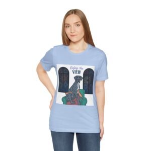Blue Brindle with White Chest Blaze Great Dane Enjoy the View T-Shirt — Dog Watching Fireworks Graphic Tee