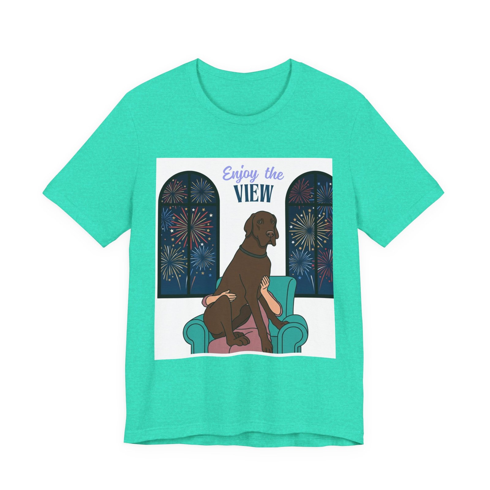 Chocolate Great Dane Enjoy the View T-Shirt — Dog Watching Fireworks Graphic Tee - Image 31