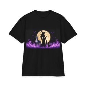 Merlequin Great Dane, Black Cat, Witch (up to 7x) — Halloween T-Shirt with Purple Smoke