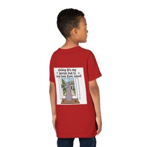 Youth Tee – Lilac Great Dane "Waiting for My Favorite Kid to Come Home from School" Back-Print Kids T-Shirt