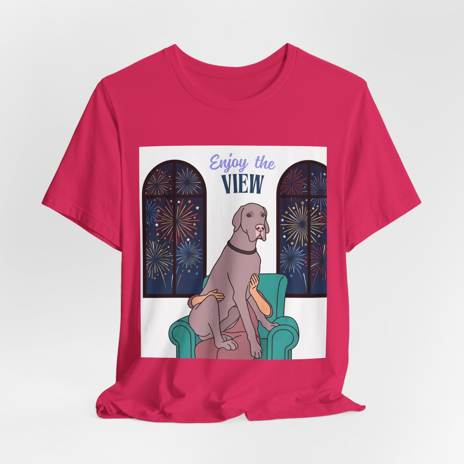 Lilac Great Dane Enjoy the View T-Shirt — Dog Watching Fireworks Graphic Tee - Image 64