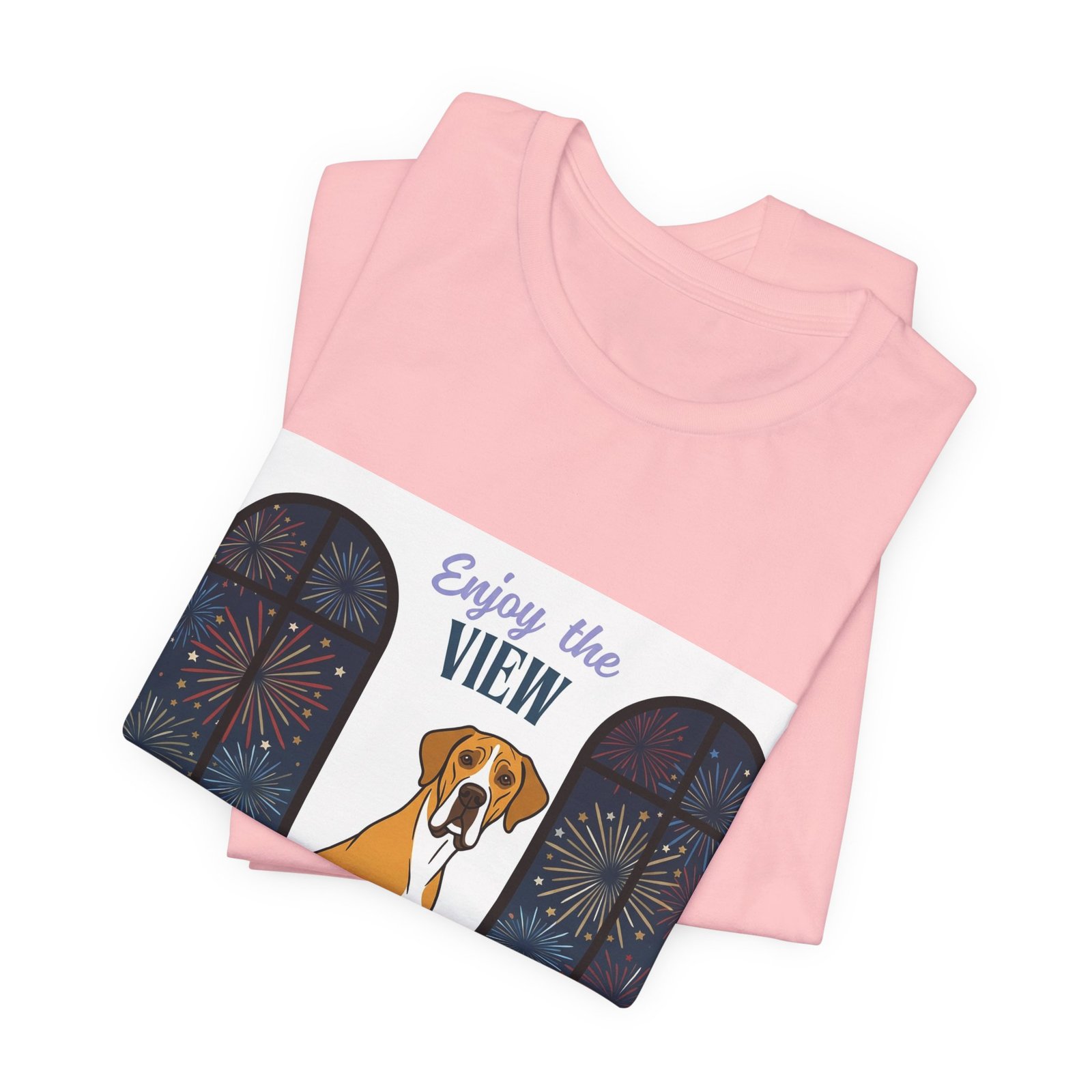 Fawn Mantle Great Dane Enjoy the View T-Shirt — Dog Watching Fireworks Graphic Tee - Image 63