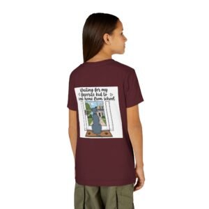 Youth Tee – Blue Great Dane "Waiting for My Favorite Kid to Come Home from School" Dog Mom Back-Print Kids T-Shirt