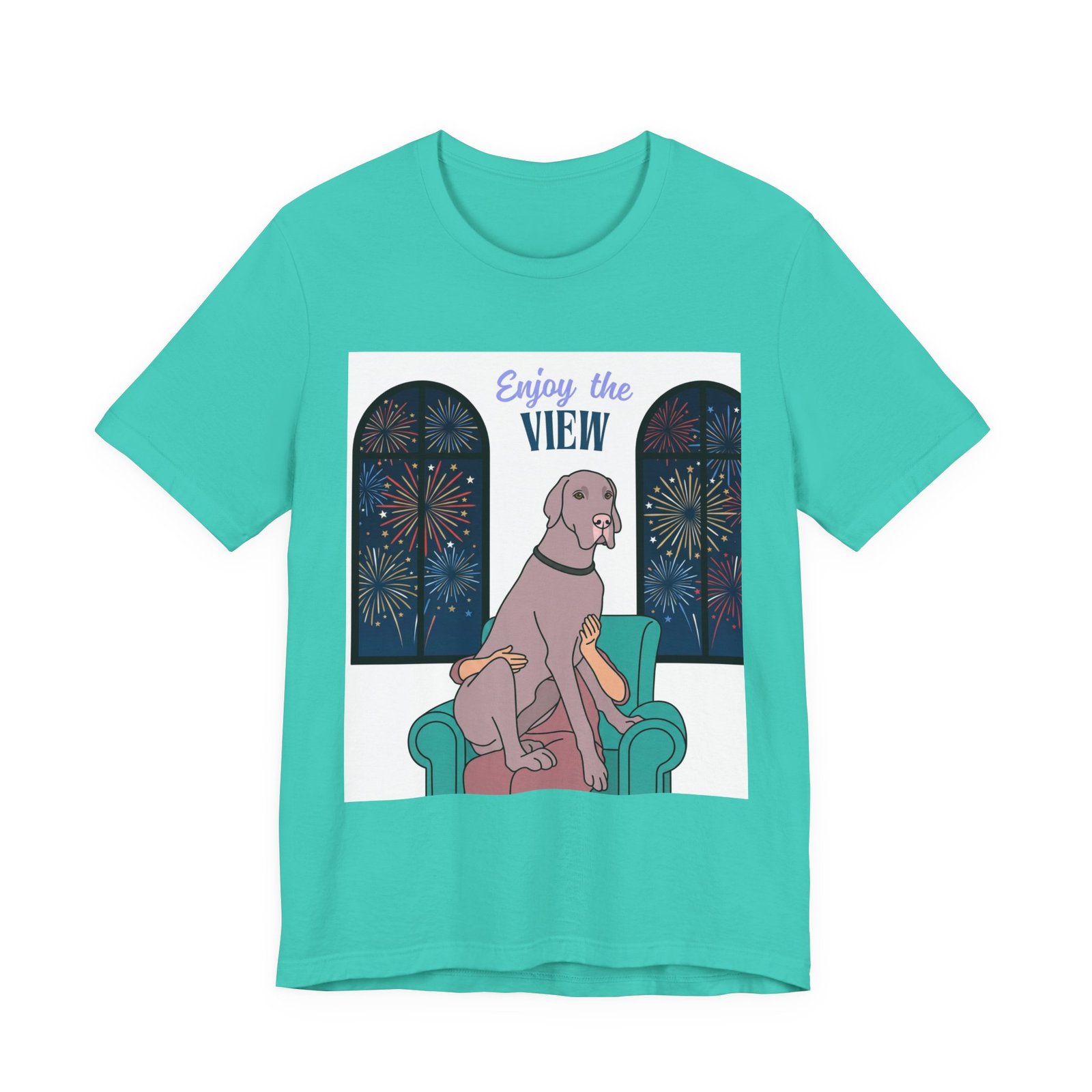 Lilac Great Dane Enjoy the View T-Shirt — Dog Watching Fireworks Graphic Tee - Image 26