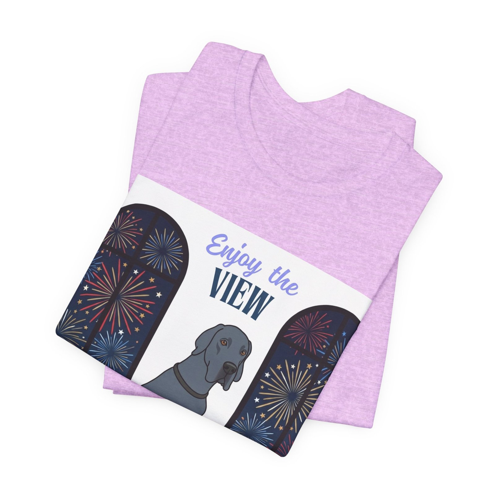 Blue Great Dane Enjoy the View T-Shirt — Dog Watching Fireworks Graphic Tee - Image 53