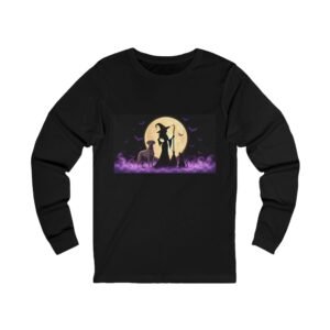 Lilac Great Dane with White Chest Snip Marking, Black Cat, Long Sleeve Tee (Up to 2x) — Her Familiars