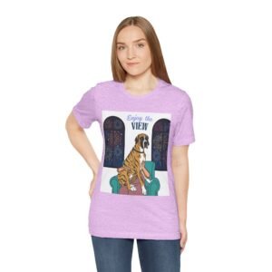 Brindle with White Chest Great Dane Enjoy the View T-Shirt — Dog Watching Fireworks Graphic Tee