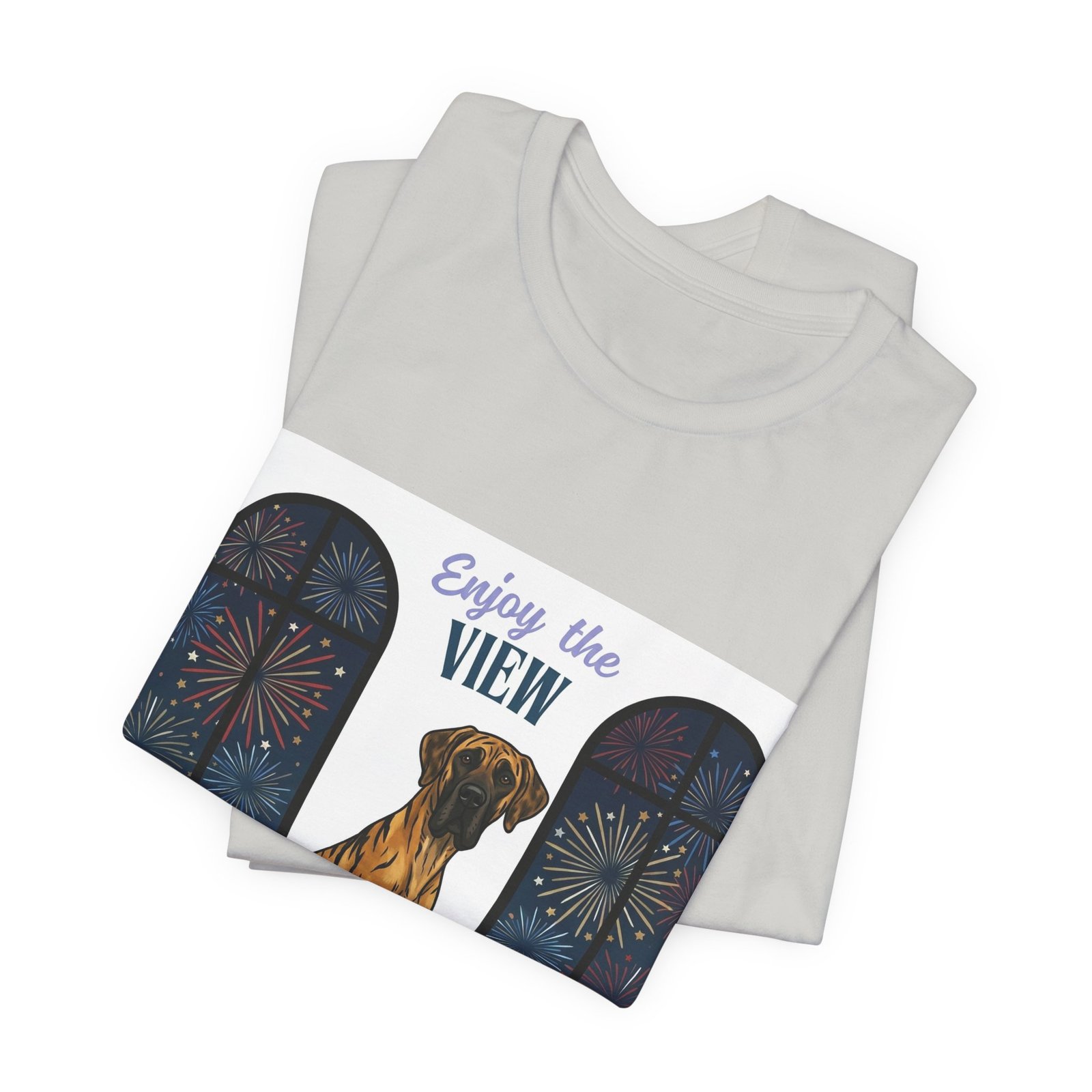 Brindle with white chest marking Great Dane Enjoy the View T-Shirt — Dog Watching Fireworks Graphic Tee - Image 23