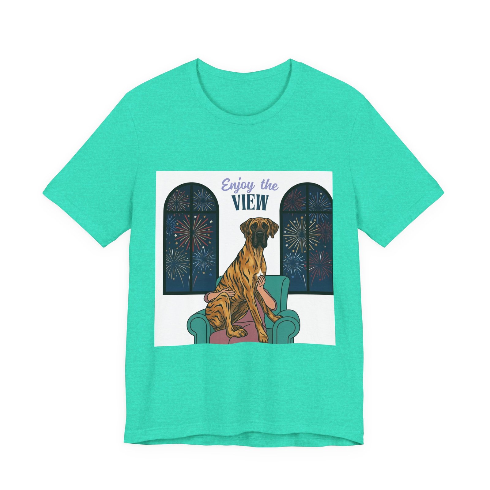Brindle with white chest marking Great Dane Enjoy the View T-Shirt — Dog Watching Fireworks Graphic Tee - Image 36