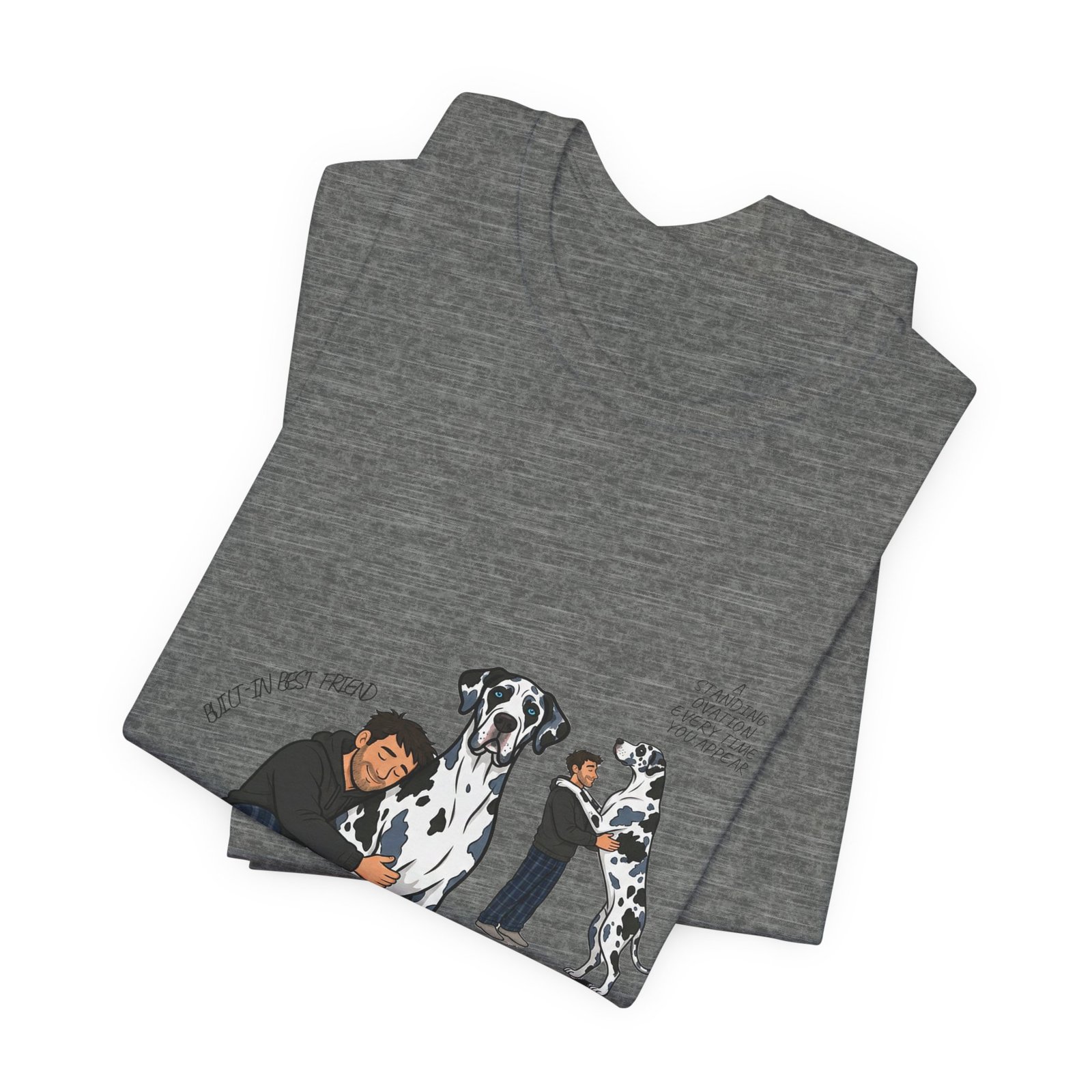 Blue and Black Merlequin with blue eyes Great Danes Illustrated Tee — "Men + Great Danes" Graphic T-Shirt - Image 8