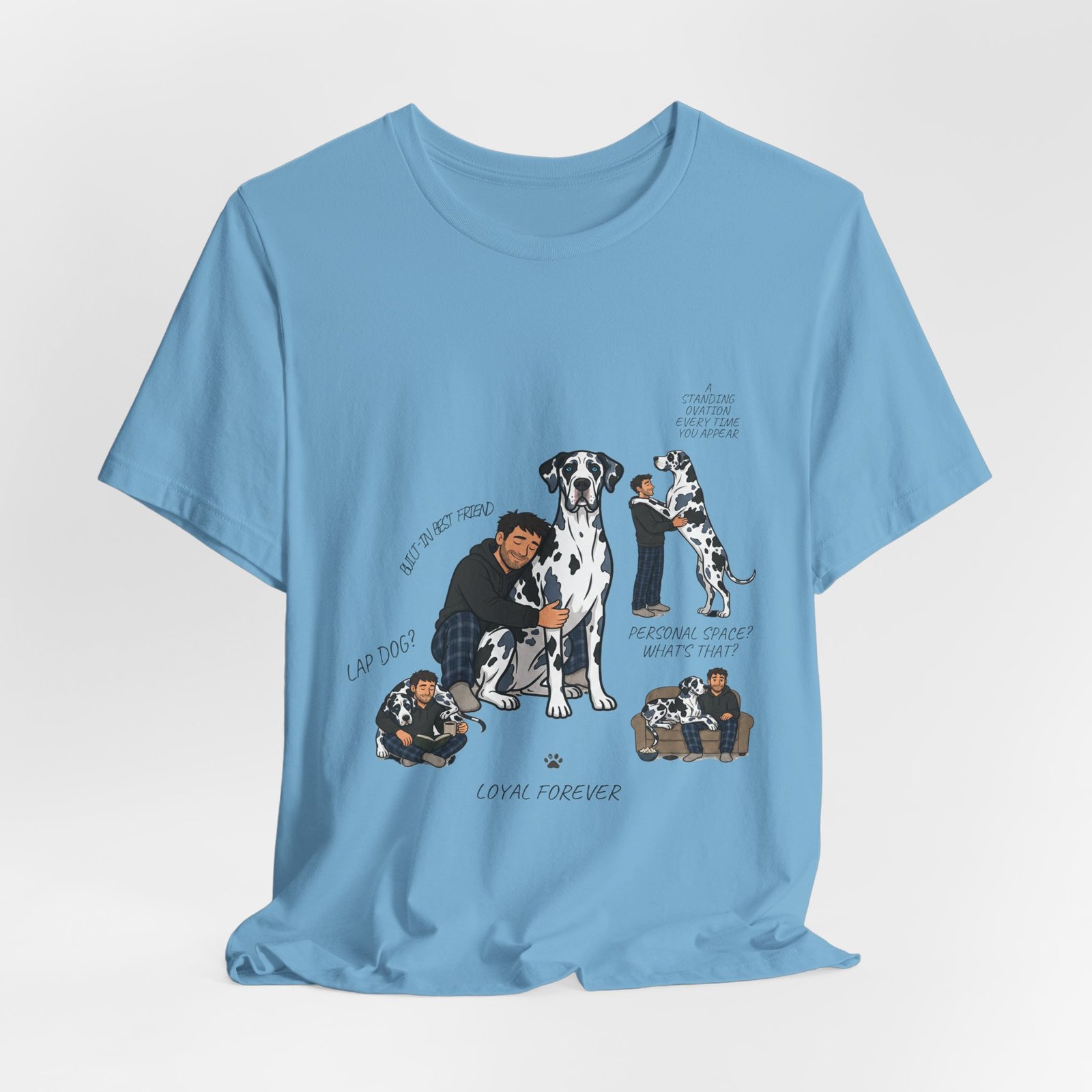 Blue and Black Merlequin with blue eyes Great Danes Illustrated Tee — "Men + Great Danes" Graphic T-Shirt - Image 51