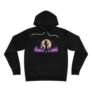Pocketed Pullover Merlequin Great Dane, black cat, Witch Silhouette Hoodie (Up to 2x) — Moonlit Purple Flame Halloween Pullover