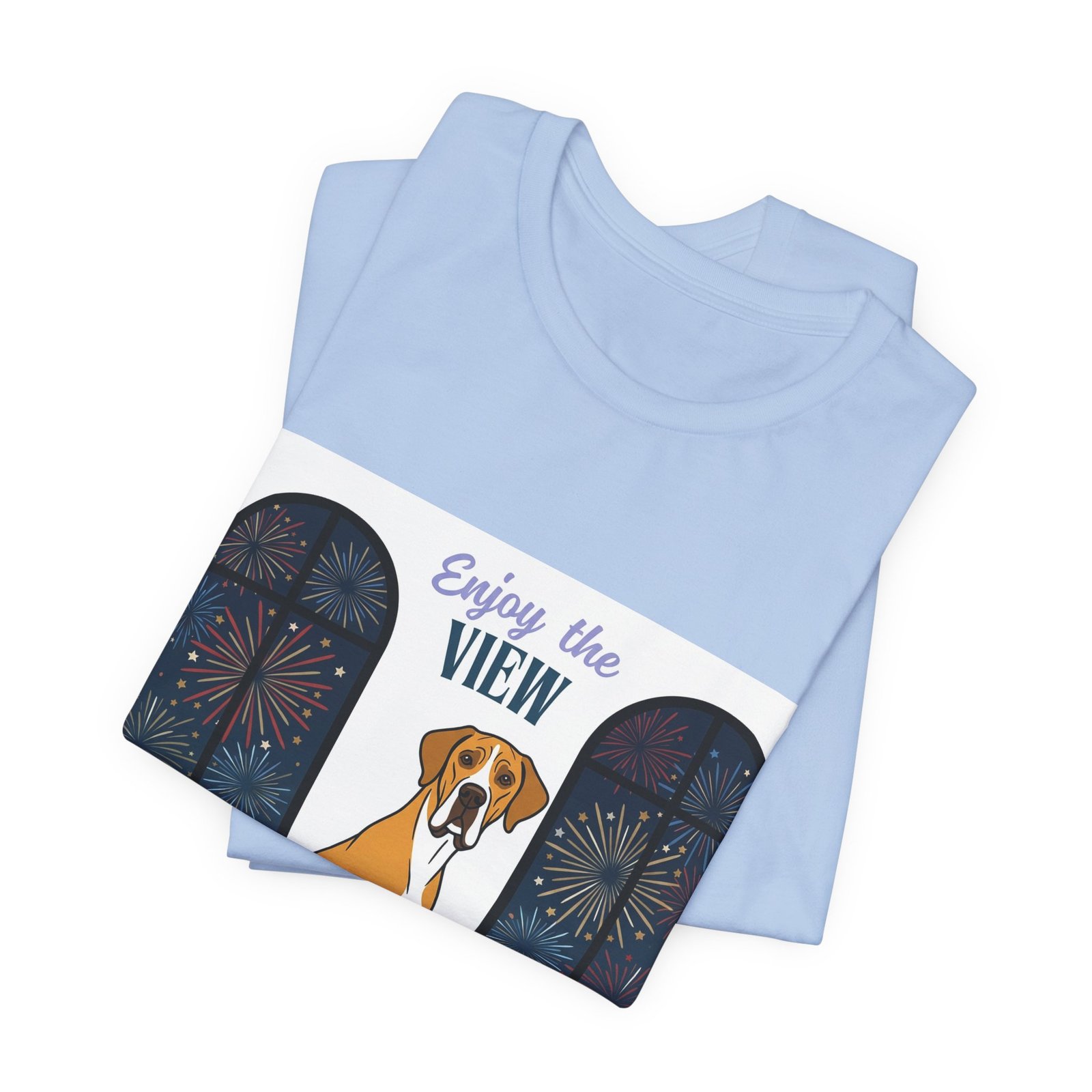 Fawn Mantle Great Dane Enjoy the View T-Shirt — Dog Watching Fireworks Graphic Tee - Image 43