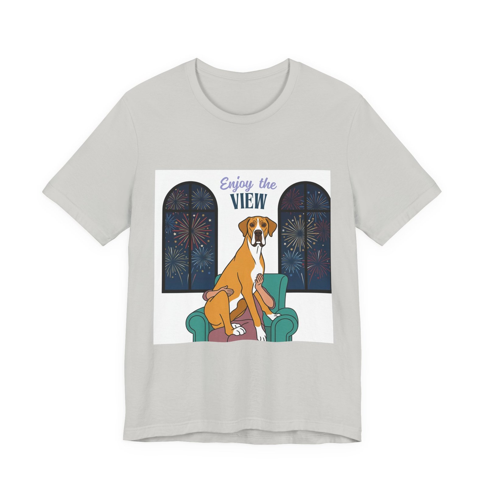 Fawn Mantle Great Dane Enjoy the View T-Shirt — Dog Watching Fireworks Graphic Tee - Image 21