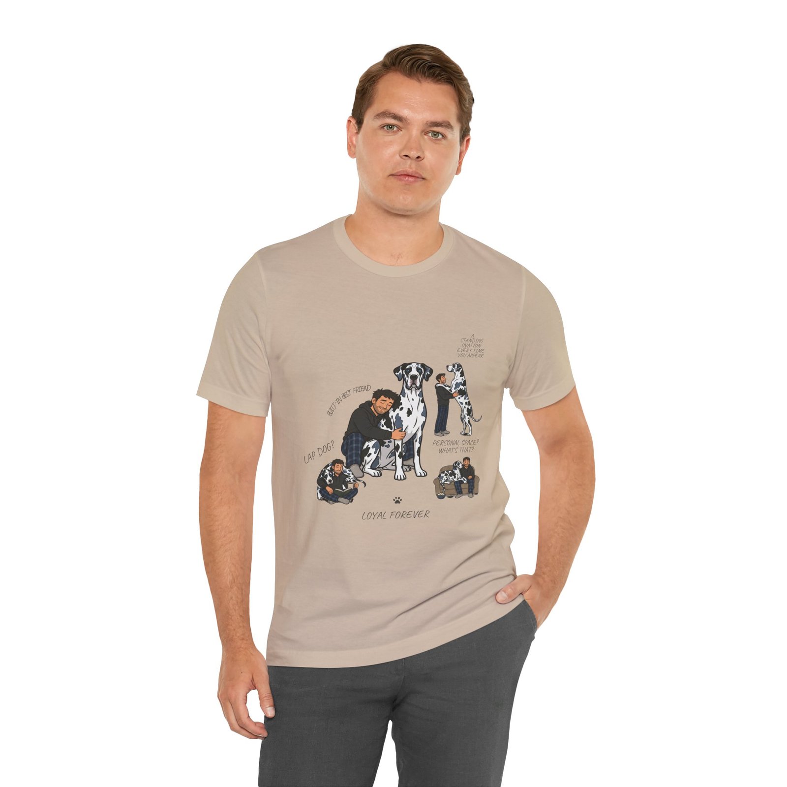 Blue and Black Merlequin with blue eyes Great Danes Illustrated Tee — "Men + Great Danes" Graphic T-Shirt - Image 30