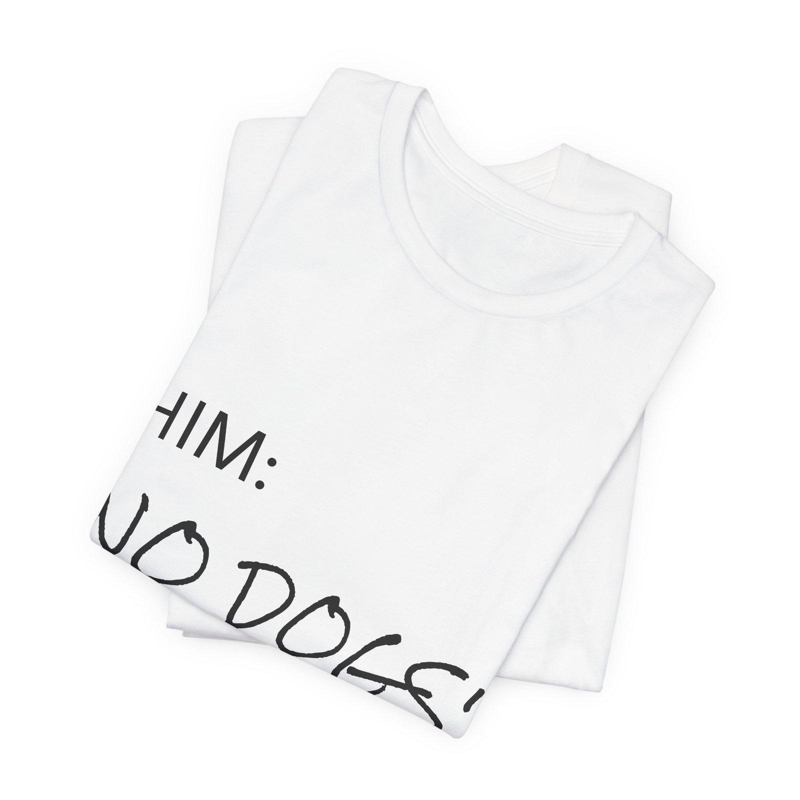 White Great Dane T-Shirt — "NO DOGS" Script Front with Man and Dog on Couch Graphic - Image 9