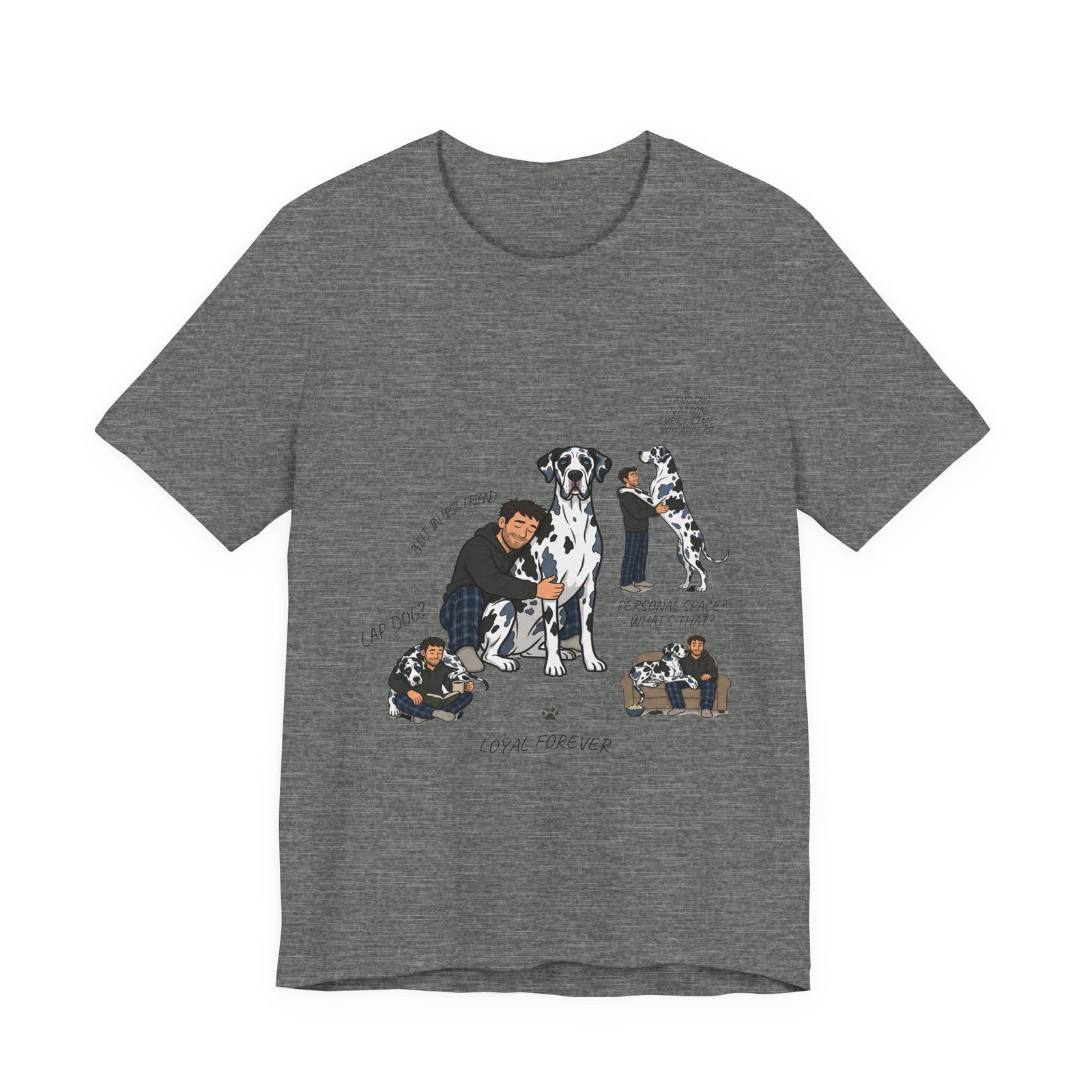 Blue and Black Merlequin with blue eyes Great Danes Illustrated Tee — "Men + Great Danes" Graphic T-Shirt - Image 11