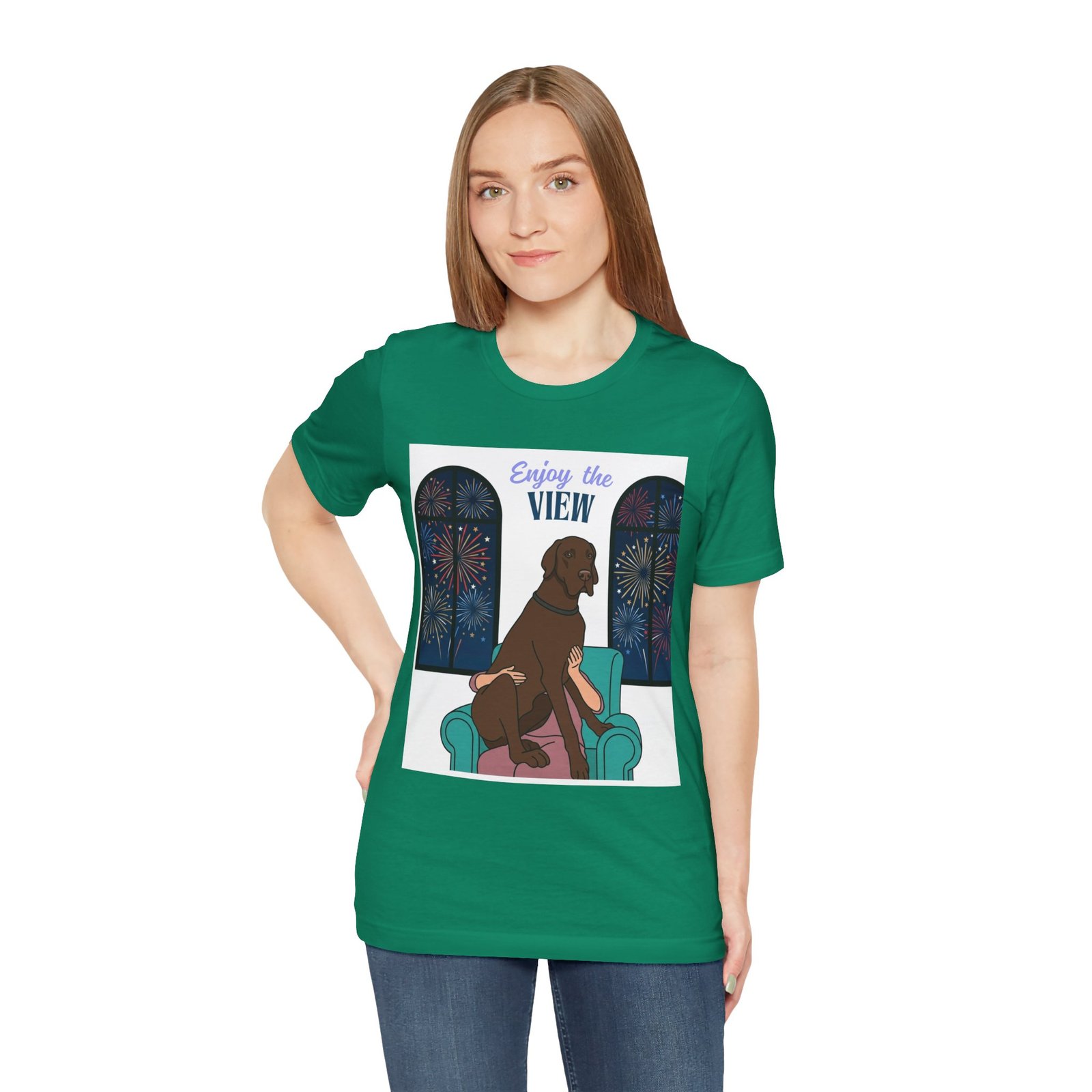 Chocolate Great Dane Enjoy the View T-Shirt — Dog Watching Fireworks Graphic Tee - Image 30