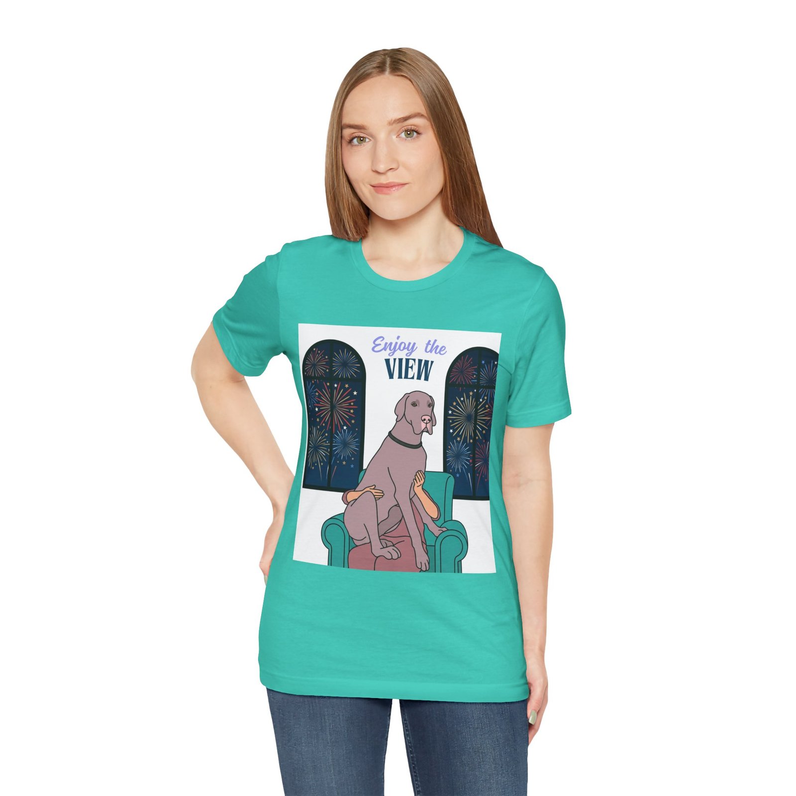 Lilac Great Dane Enjoy the View T-Shirt — Dog Watching Fireworks Graphic Tee - Image 30