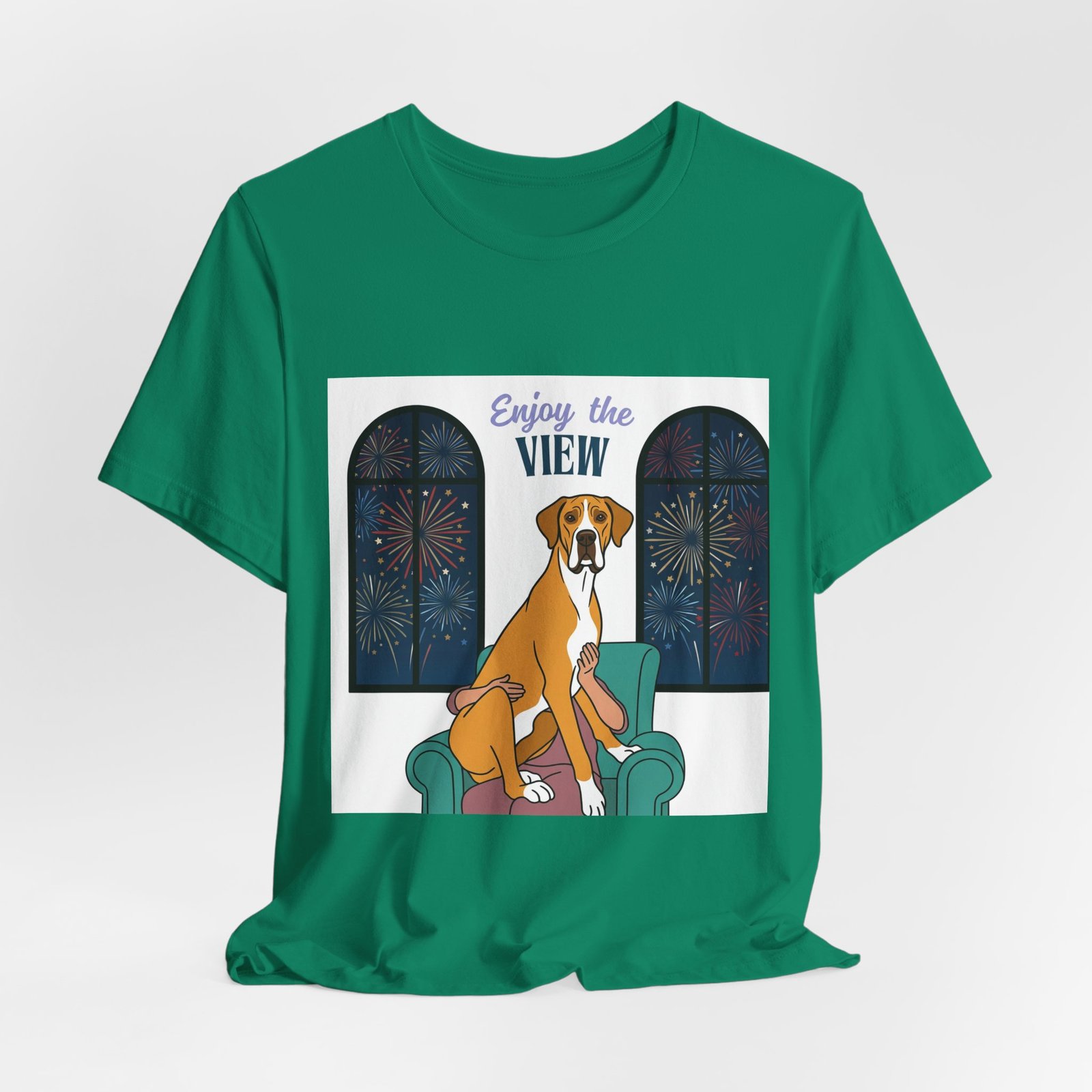 Fawn Mantle Great Dane Enjoy the View T-Shirt — Dog Watching Fireworks Graphic Tee - Image 34