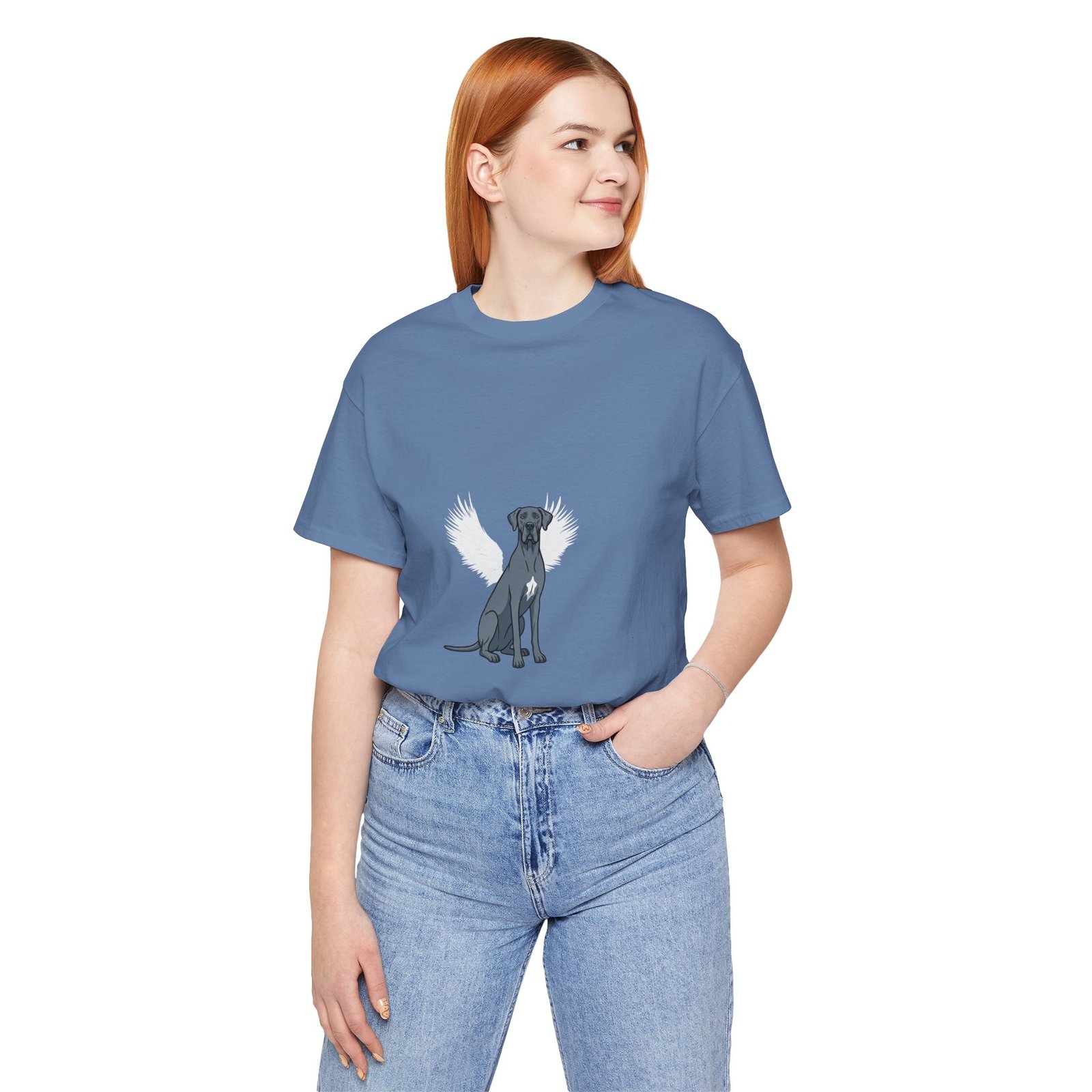 Unisex Blue Great Dane with White Chest Snip Great Dane Rainbow Bridge Lyric Back-Print Tee — 'Beloved Memory' Poem Shirt - Image 54