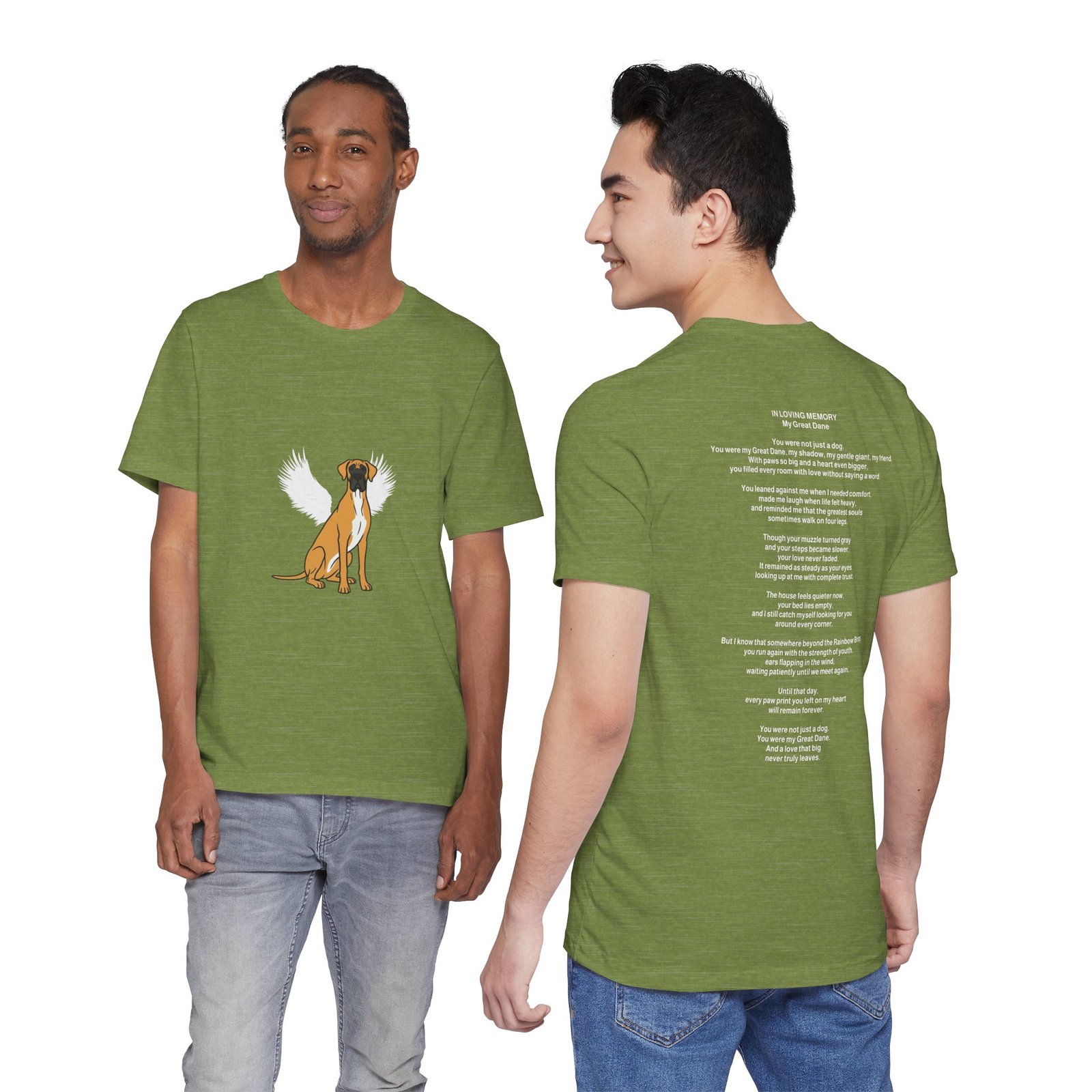 Unisex Fawn with White Chest Great Dane Rainbow Bridge Lyric Back-Print Tee — 'Beloved Memory' Poem Shirt - Image 16
