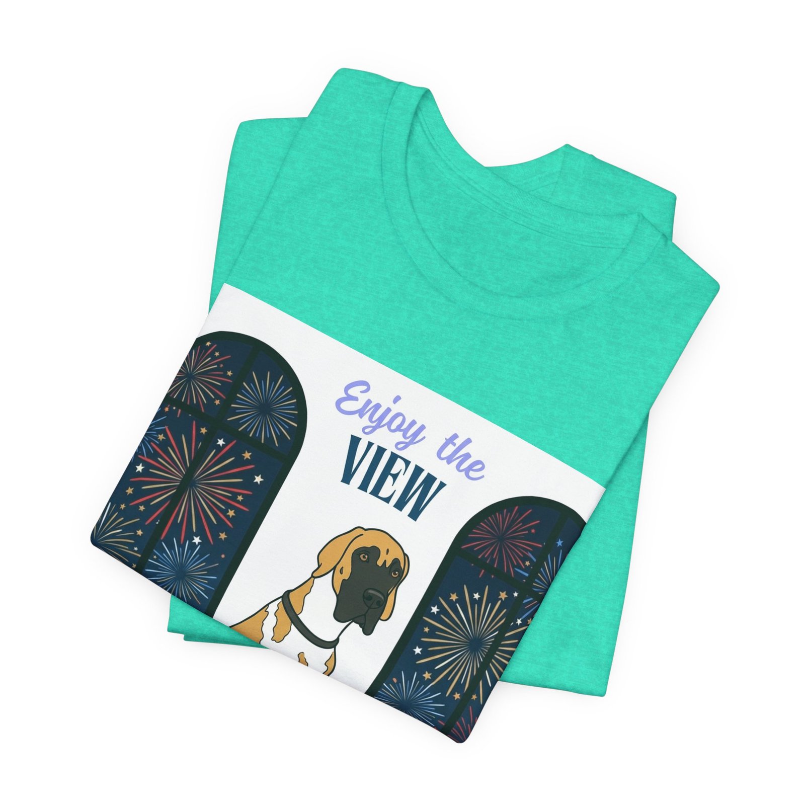 Fawnequin Great Dane Enjoy the View T-Shirt — Dog Watching Fireworks Graphic Tee - Image 38