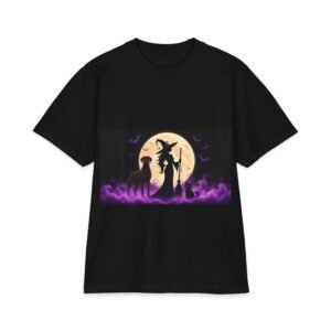 Chocolate Great Dane Her Familiars, up to 7x, Heavy T Shirt, Cat, Witch Silhouette Moon T‑Shirt — Halloween