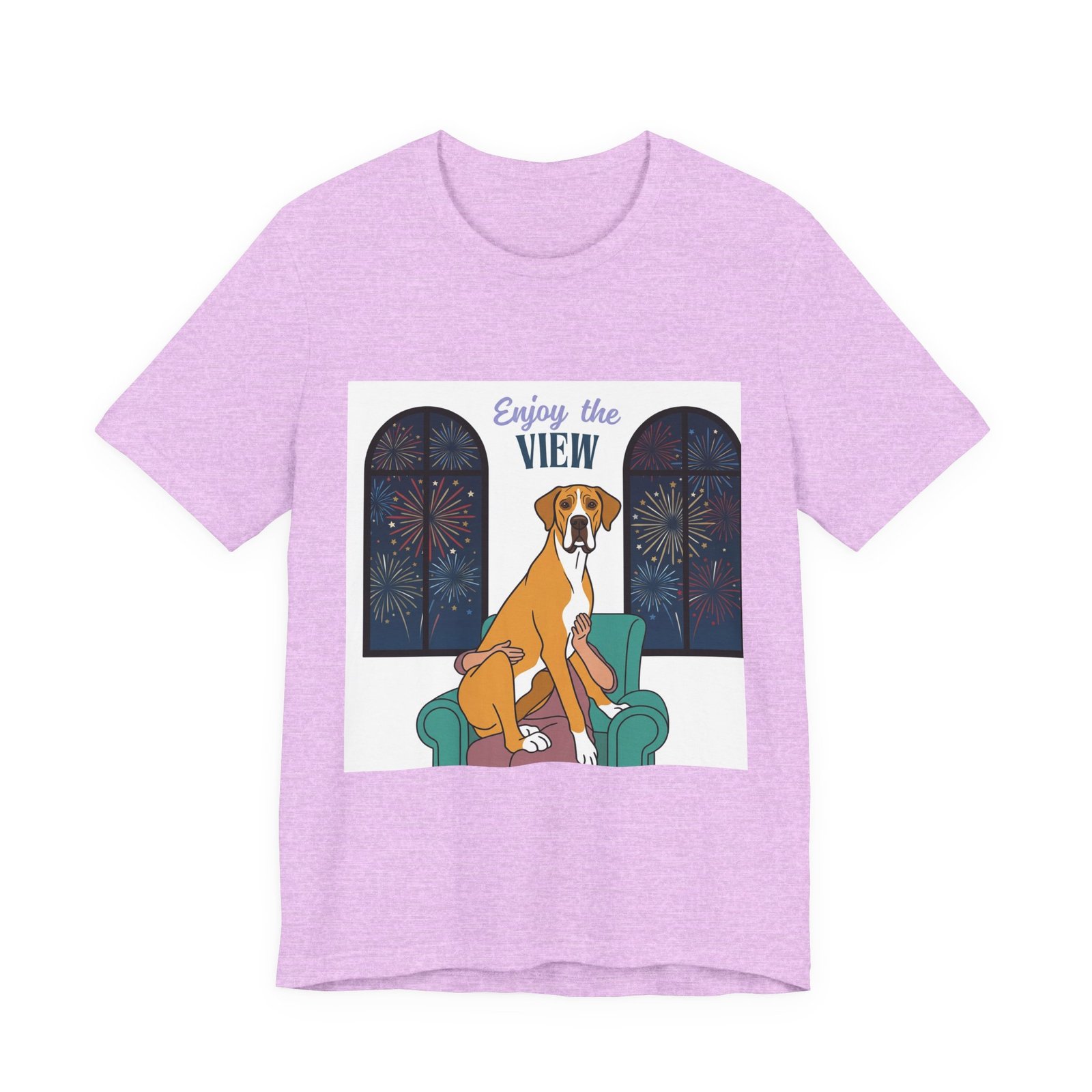 Fawn Mantle Great Dane Enjoy the View T-Shirt — Dog Watching Fireworks Graphic Tee - Image 56
