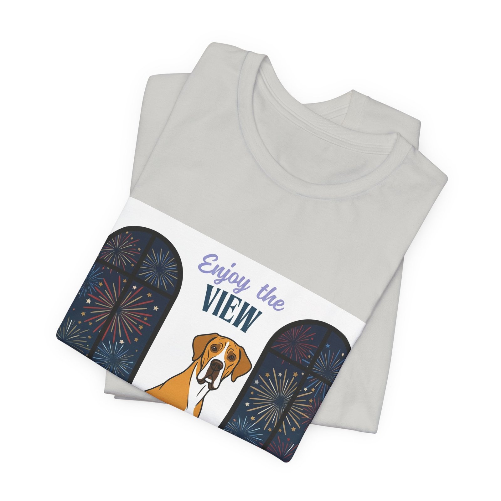 Fawn Mantle Great Dane Enjoy the View T-Shirt — Dog Watching Fireworks Graphic Tee - Image 23