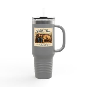 Copy of 40oz Insulated Travel Mug — Fawn Great Dane "There Runs on Snacks & Naps" Father's Day Camper Design