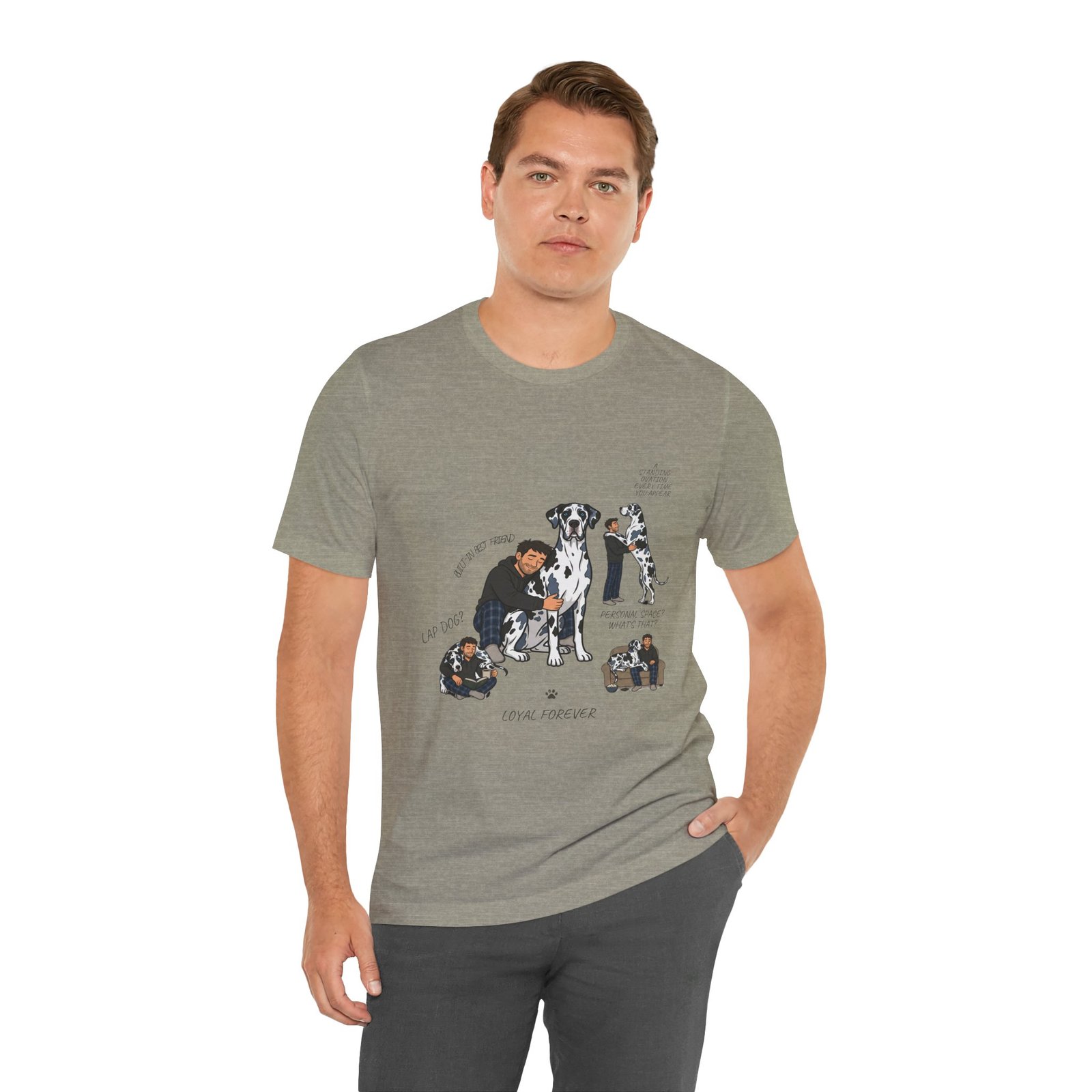 Blue and Black Merlequin with blue eyes Great Danes Illustrated Tee — "Men + Great Danes" Graphic T-Shirt - Image 36