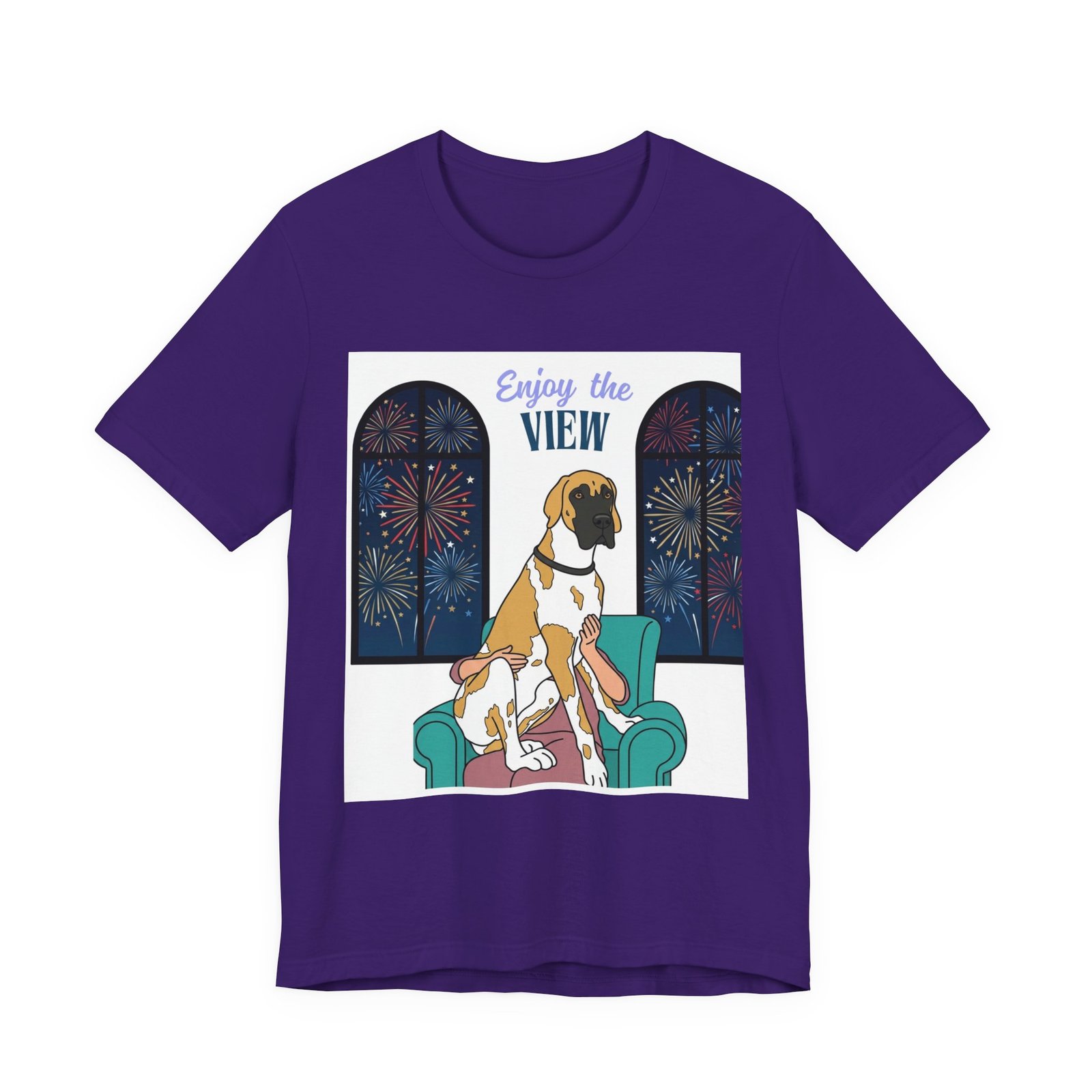 Fawnequin Great Dane Enjoy the View T-Shirt — Dog Watching Fireworks Graphic Tee - Image 51