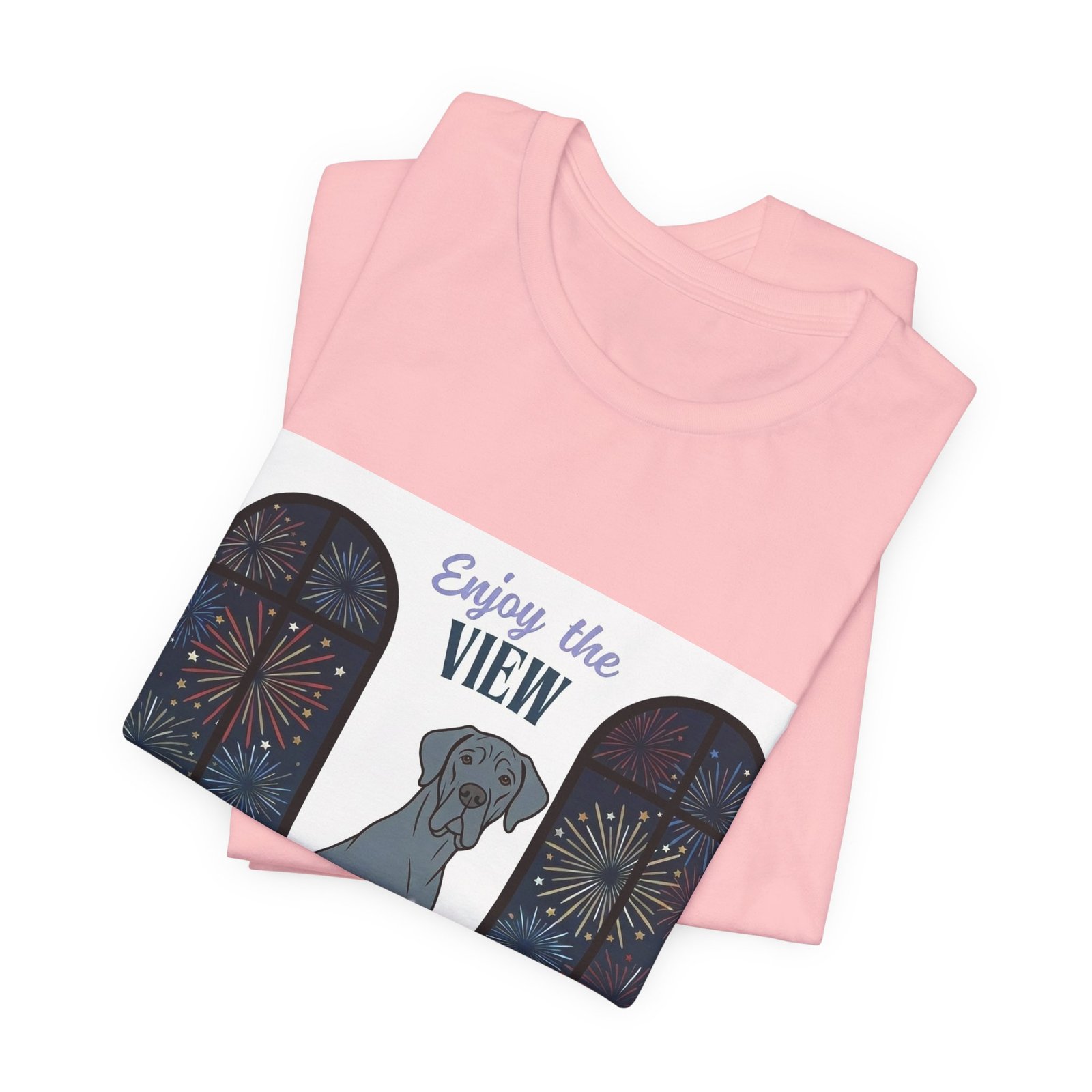 Blue with white chest marking Great Dane Enjoy the View T-Shirt — Dog Watching Fireworks Graphic Tee - Image 63
