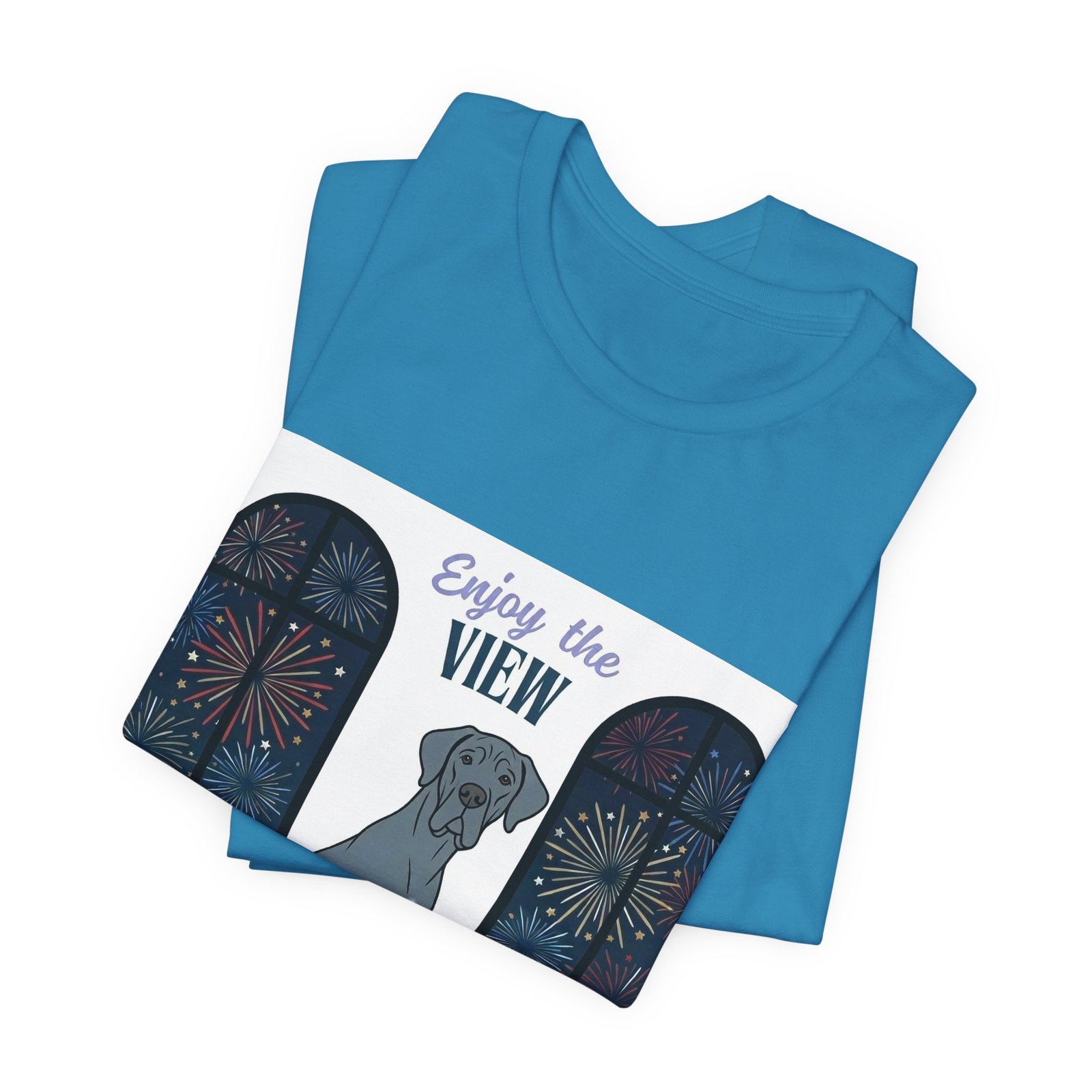 Blue with white chest marking Great Dane Enjoy the View T-Shirt — Dog Watching Fireworks Graphic Tee - Image 9