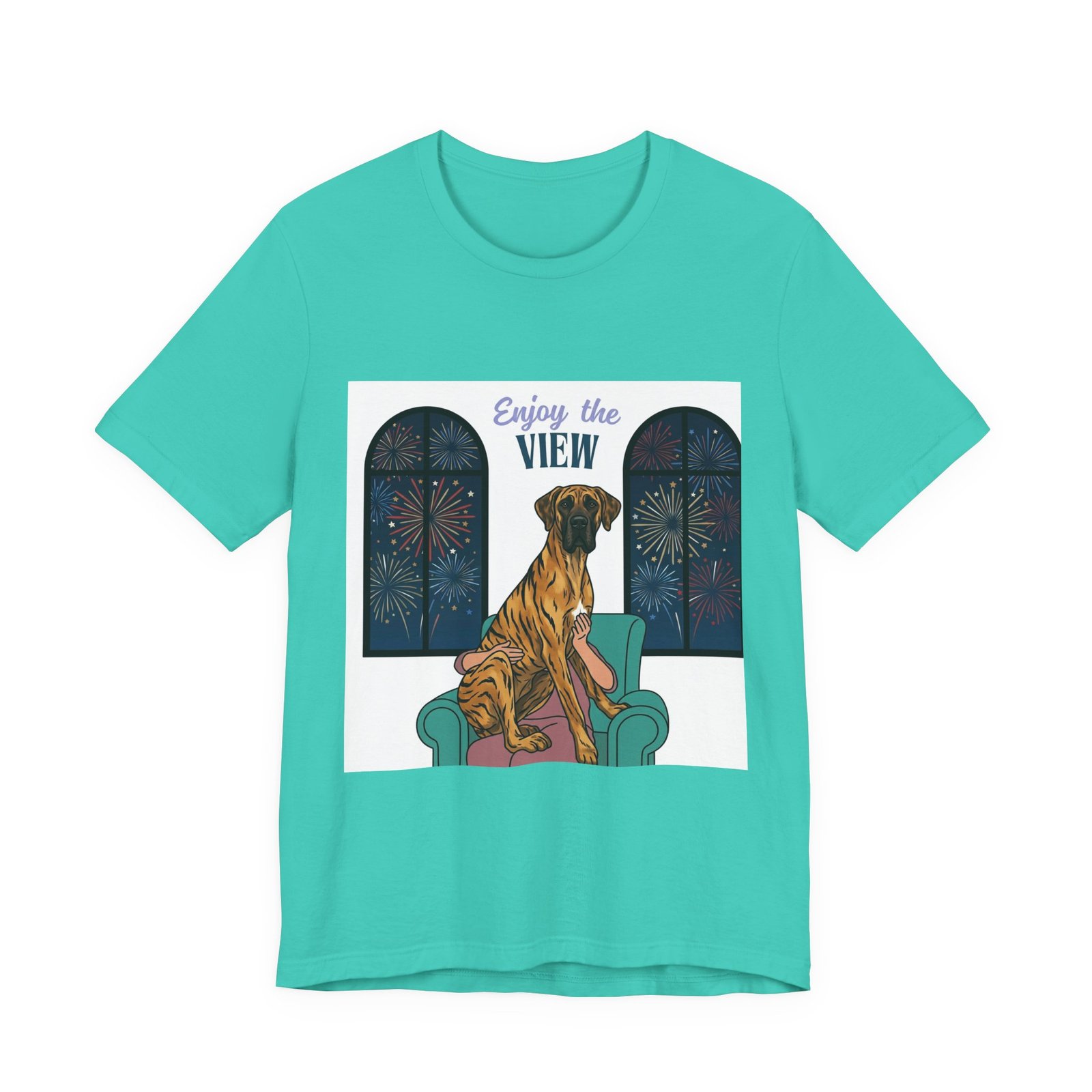 Brindle with white chest marking Great Dane Enjoy the View T-Shirt — Dog Watching Fireworks Graphic Tee - Image 26