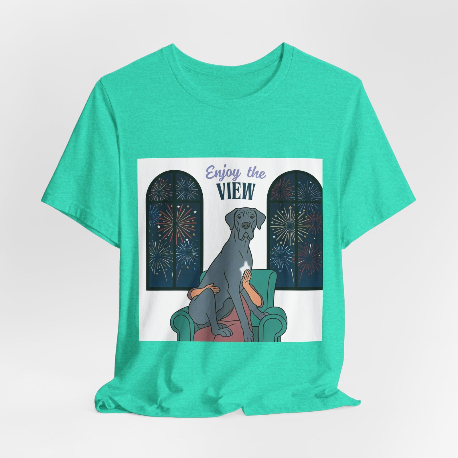 Blue with white chest marking Great Dane Enjoy the View T-Shirt — Dog Watching Fireworks Graphic Tee - Image 39