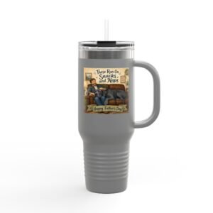 40oz Insulated Travel Mug — Blue Great Dane "There Runs on Snacks & Naps" Father's Day Camper Design