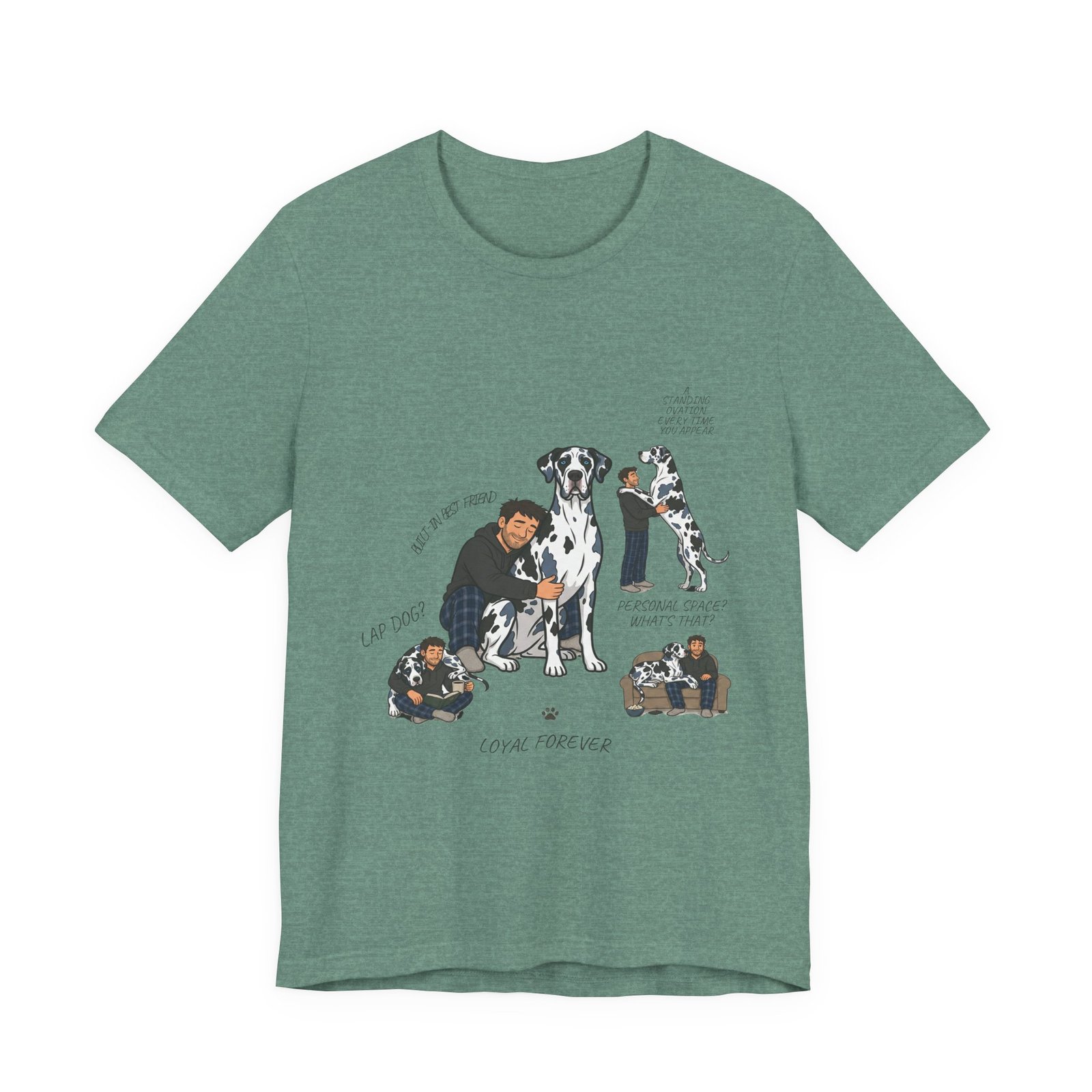 Blue and Black Merlequin with blue eyes Great Danes Illustrated Tee — "Men + Great Danes" Graphic T-Shirt - Image 41