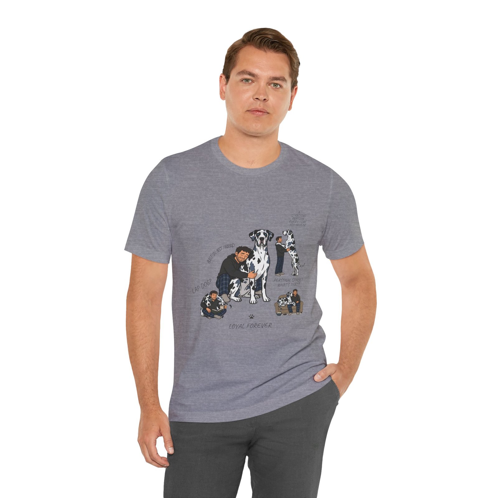 Blue and Black Merlequin with blue eyes Great Danes Illustrated Tee — "Men + Great Danes" Graphic T-Shirt - Image 60