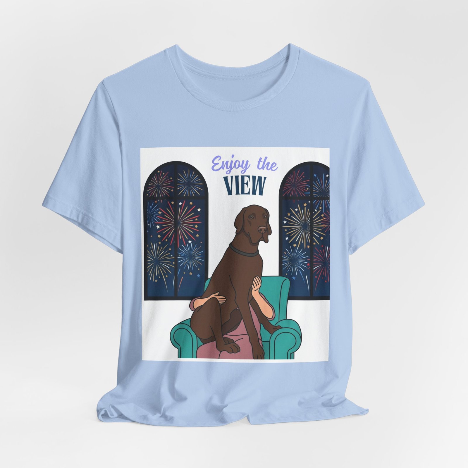 Chocolate Great Dane Enjoy the View T-Shirt — Dog Watching Fireworks Graphic Tee - Image 39