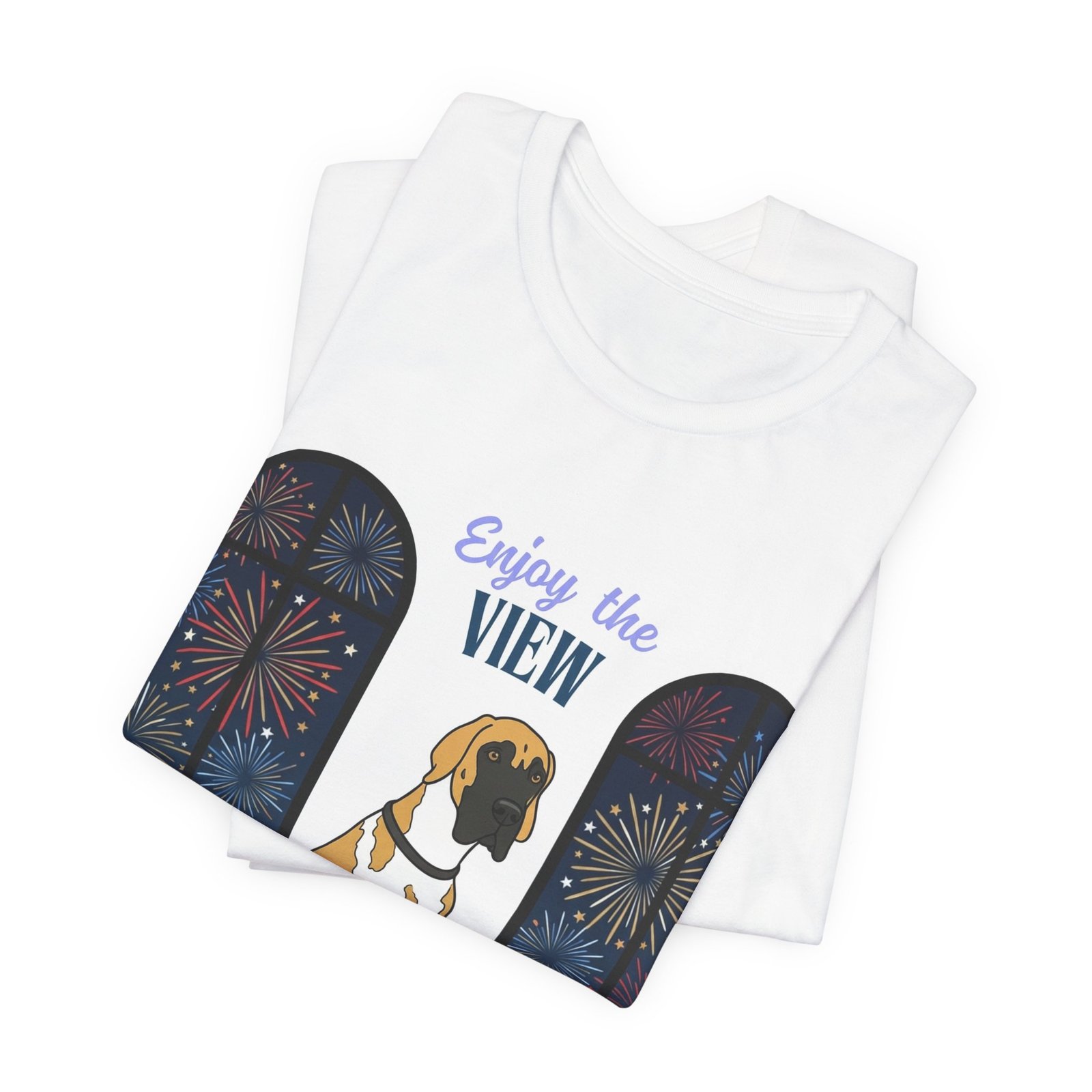 Fawnequin Great Dane Enjoy the View T-Shirt — Dog Watching Fireworks Graphic Tee - Image 19