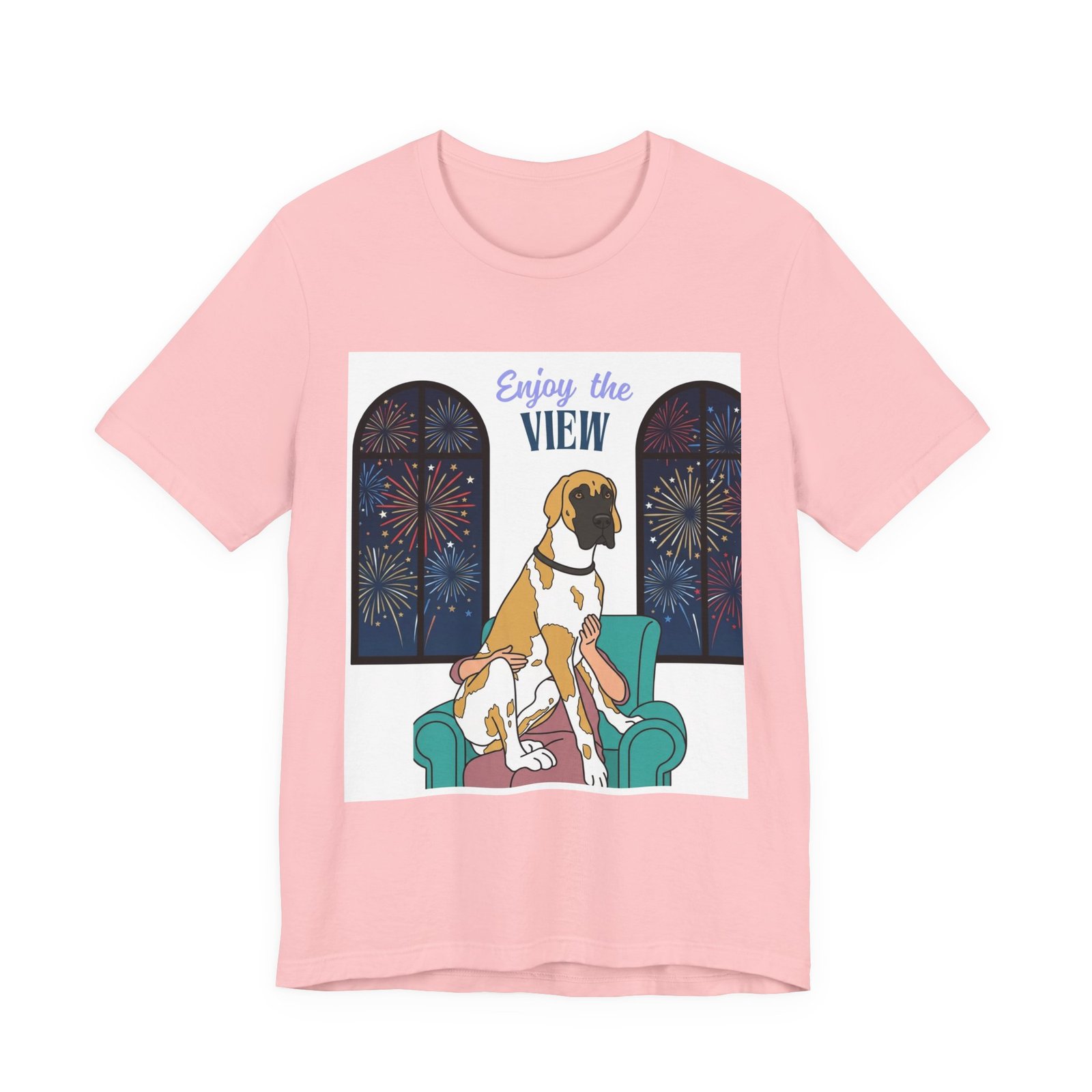 Fawnequin Great Dane Enjoy the View T-Shirt — Dog Watching Fireworks Graphic Tee - Image 61