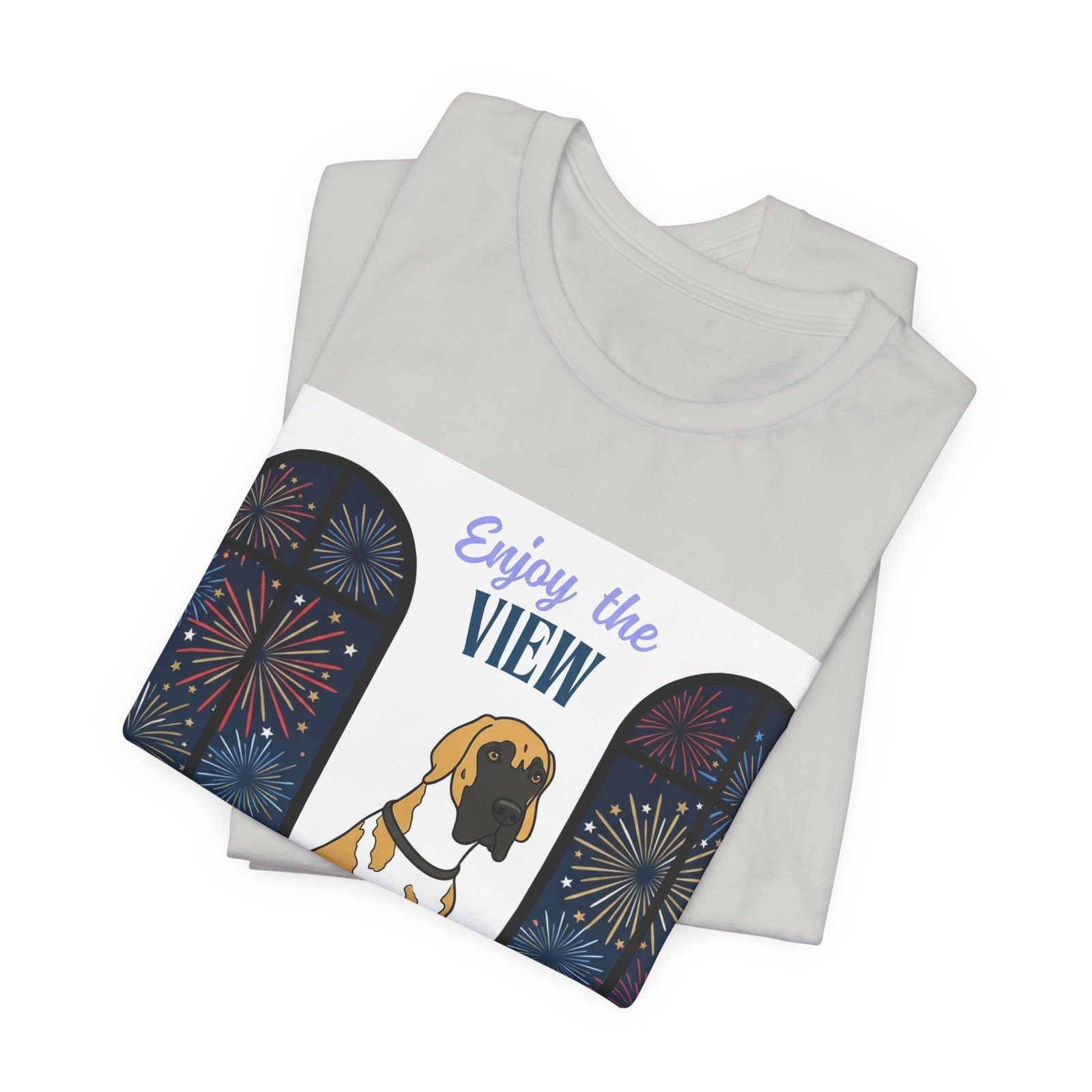 Fawnequin Great Dane Enjoy the View T-Shirt — Dog Watching Fireworks Graphic Tee - Image 23