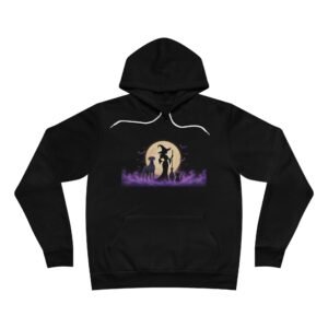 Blue Great Dane Pocketed Pullover  black cat, Witch Silhouette Hoodie (Up to 2x) — Moonlit Purple Flame Halloween Pullover