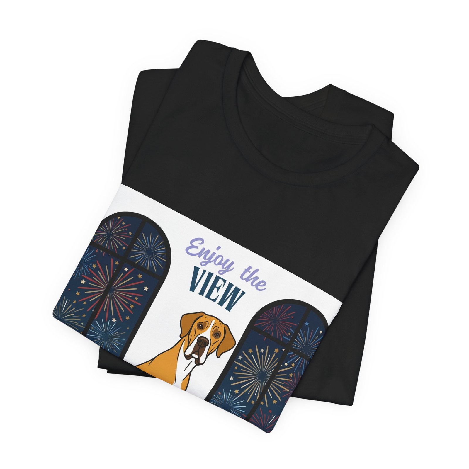 Fawn Mantle Great Dane Enjoy the View T-Shirt — Dog Watching Fireworks Graphic Tee - Image 14
