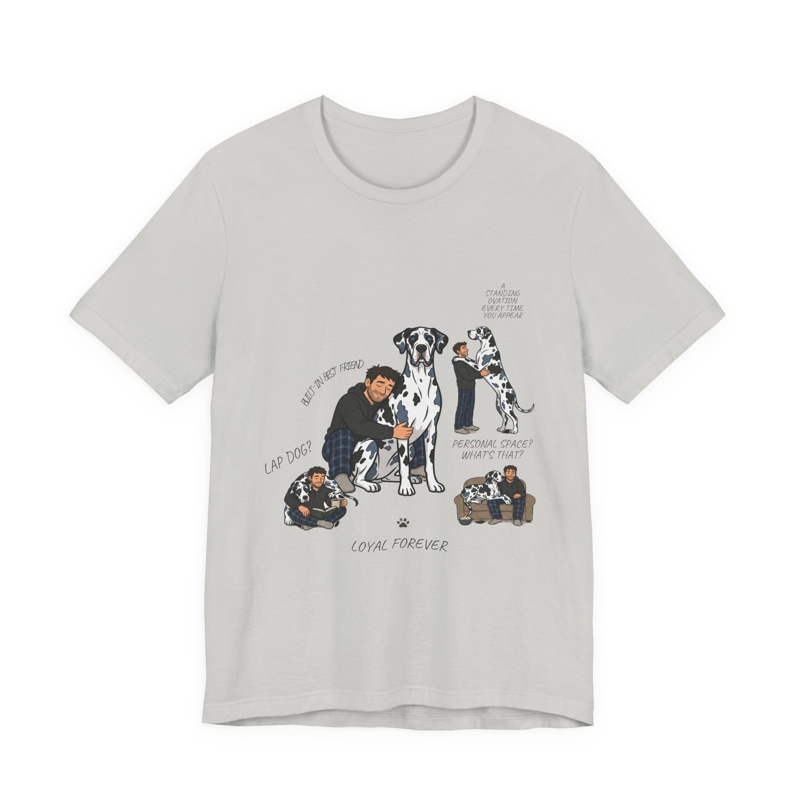 Blue and Black Merlequin with blue eyes Great Danes Illustrated Tee — "Men + Great Danes" Graphic T-Shirt - Image 23